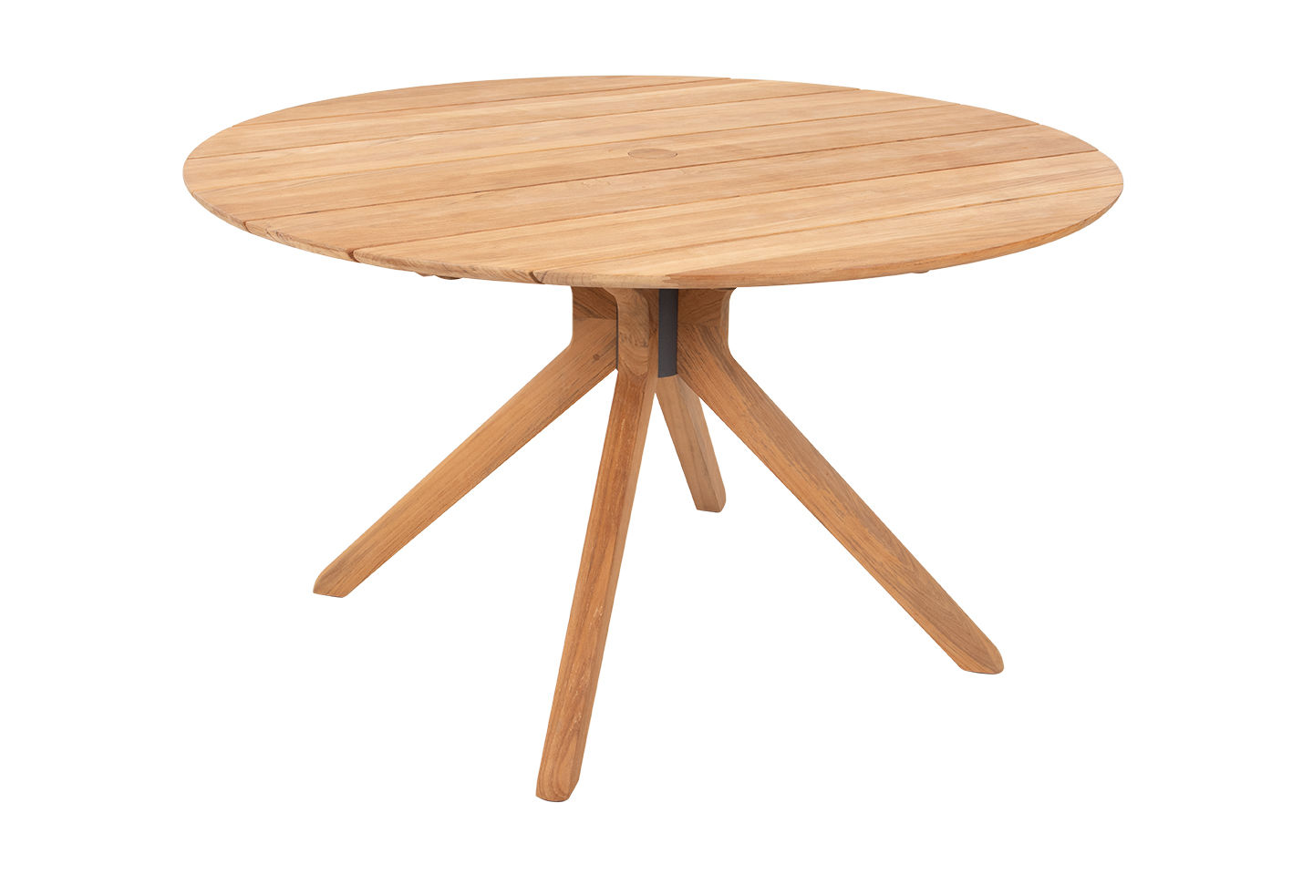 Jeberg Round Dining Table, Slatted Teak Top Ø132cm (Ø52") w. umbrella hole